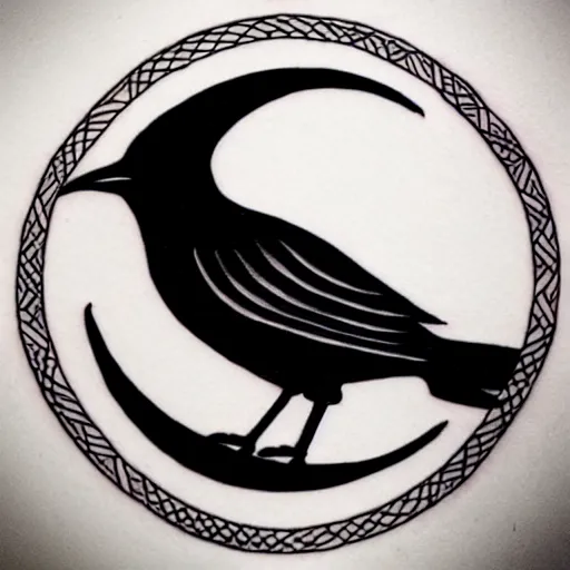 Prompt: tattoo design of black bird and crescent moon, highly detailed, intricate