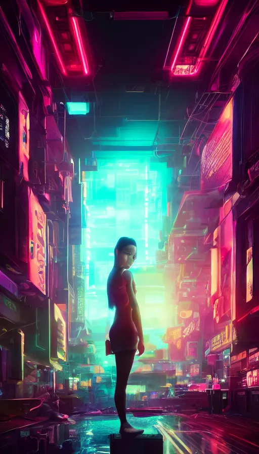 Image similar to olivia cheng, girl, altered carbon, highly detailed surreal neon big in japan vfx portrait of a android, stephen bliss, unreal engine, greg rutkowski, loish, rhads, beeple, makoto shinkai and lois van baarle, ilya kuvshinov, rossdraws, tom bagshaw, global illumination, detailed and intricate environment