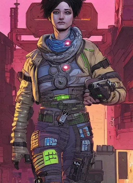 Image similar to apex legends cyberpunk self defense instructor. concept art by james gurney and mœbius. gorgeous face.