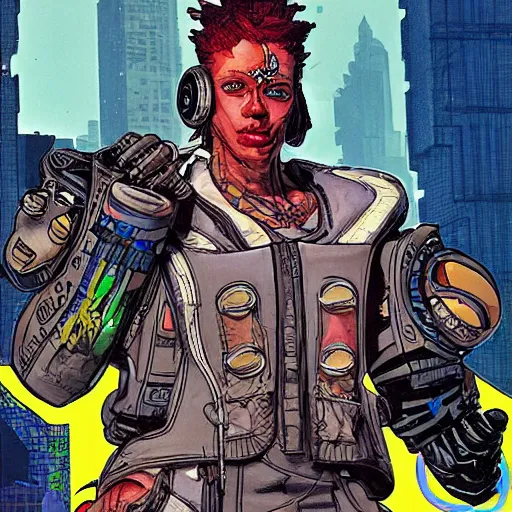 Image similar to Gregory. Apex legends cyberpunk wrestler. Concept art by James Gurney and Mœbius.