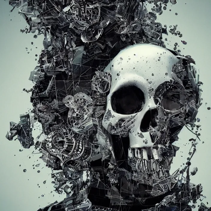 Image similar to portrait of james bond as a skull in a suit. intricate abstract. intricate artwork. nightmare fuel. by Tooth Wu, wlop, beeple, dan mumford. octane render, trending on artstation, greg rutkowski very coherent symmetrical artwork. cinematic, hyper realism, high detail, octane render, 8k, iridescent accents