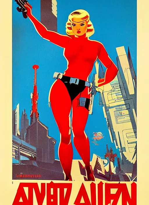 Image similar to soviet propaganda poster. cyberpunk hitwoman. portrait by jean giraud and anton otto fischer and john philip falter and will eisner and gil elvgren