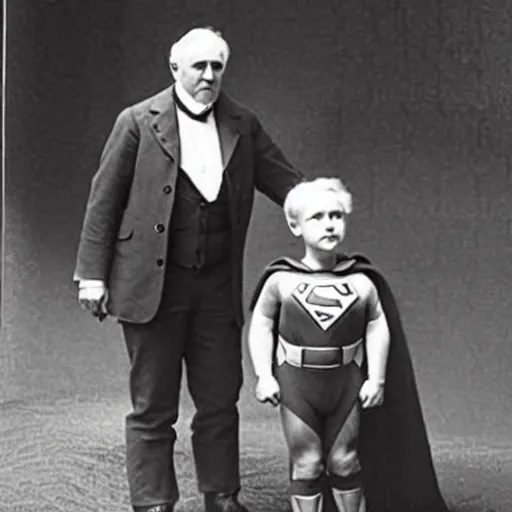 Image similar to thomas edison wearing superman costume.