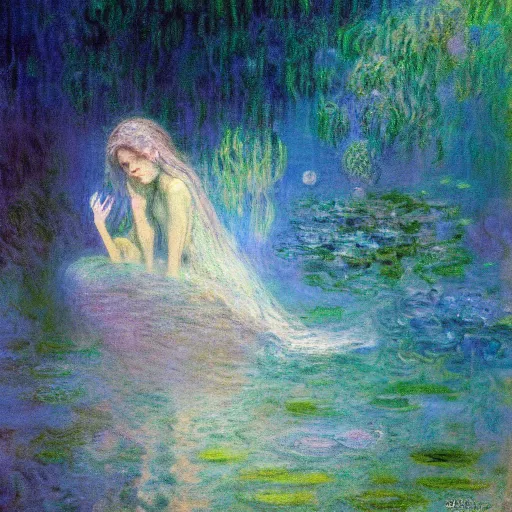 Image similar to ! dream the oracle of waters by ross tran and claude monet, oil on canvas