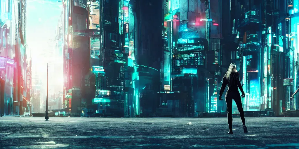 Prompt: a very beautiful photo of a cyberpunk girl walking in the city, cinematic