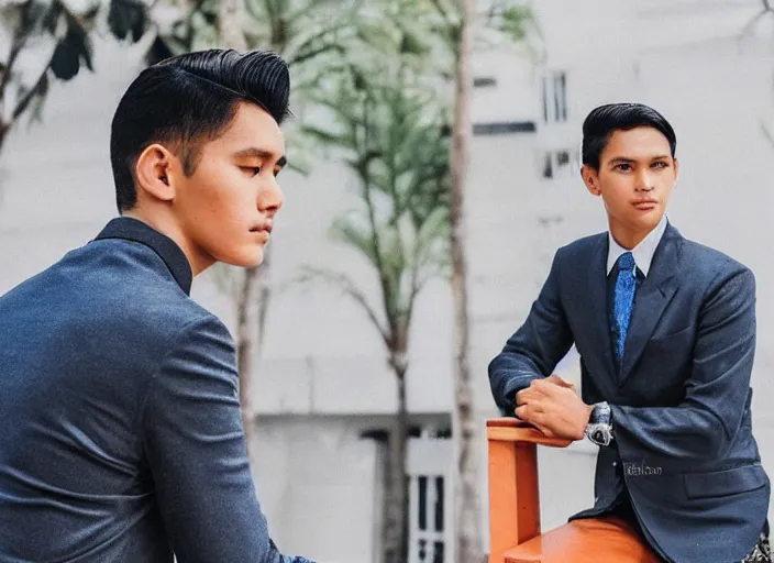 Image similar to outdoor medium shot of a very very very very extremely handsome!!! good looking young man in 2 0 2 2!! with the face of jose rizal wearing stylish modern!! clothes photo taken in 2 0 2 2, 3 5 mm f 1. 4 digital color photography