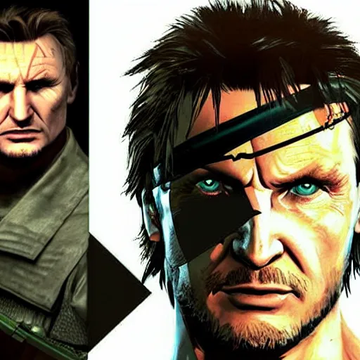 Prompt: Liam neeson as solid snake in metal gear for ps2