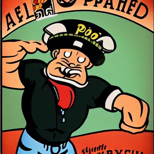 Image similar to a real life popeye the sailor crashing a can of spinach