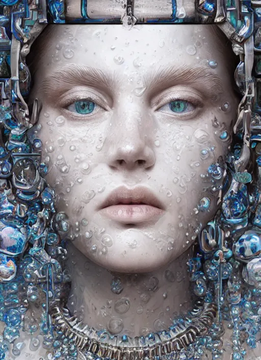 Image similar to sculpture made of water, portrait, future, shaman, harper's bazaar, vogue, magazine, insanely detailed and intricate, concept art, ornate, luxury, elite, elegant, trending on artstation, by ruan jia, by Kenneth Willardt, by ross tran, by WLOP, by Andrei Riabovitchev,