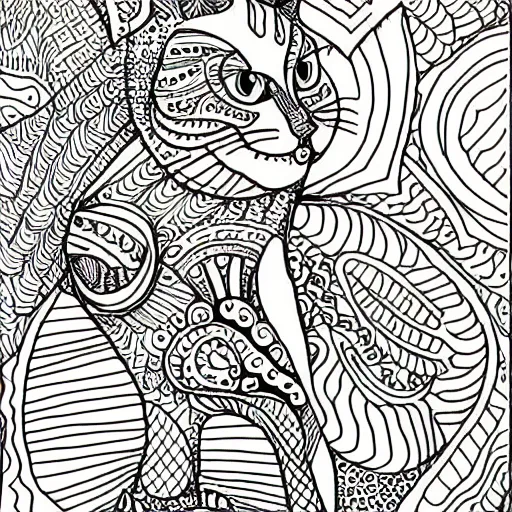 Image similar to zentangle coloring book page of a cat,