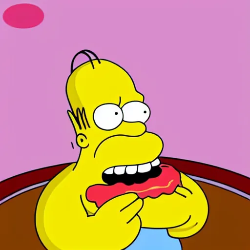 Prompt: Hotdog inside a jelly donut, Simpsons style