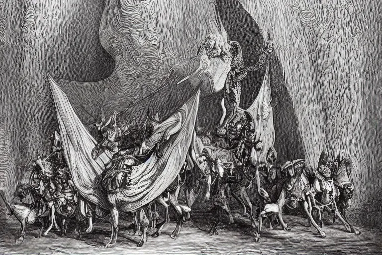 Image similar to highly detailed portrait of big open book, big open book, big open book, big open book, open book page, don quixote goes away, don quixote goes away, don quixote goes away, symmetrical, masterpiece, highly detailed painting by gustave dore