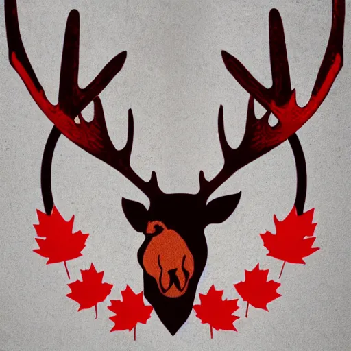 Prompt: a moose with maple leaf antlers logo, fall colors, logo