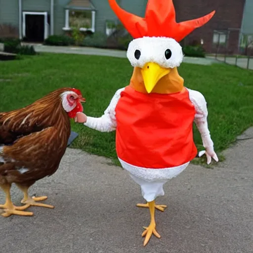 Image similar to chicken dressed as an inmate