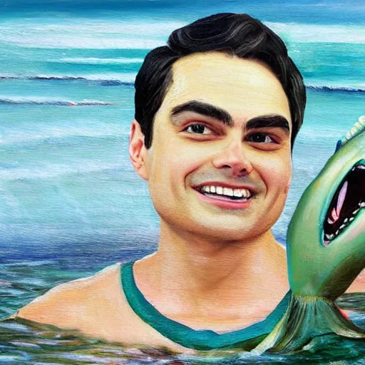 Image similar to ben shapiro as a mermaid oil painting