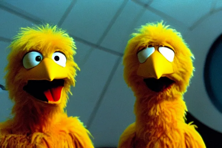 Image similar to 70mm still of Big Bird in 2001 A Space Odyssey, high quality