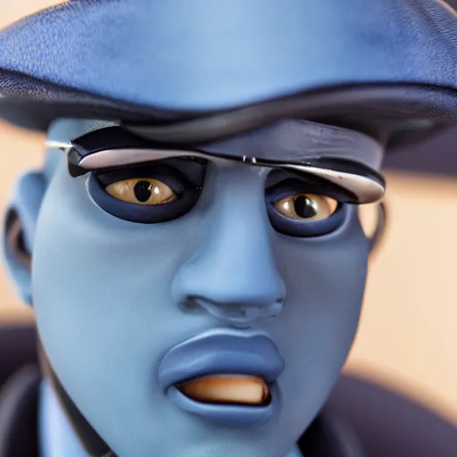 Image similar to close up of face of realistic tf 2 blue spy, 8 5 mm f / 1. 4