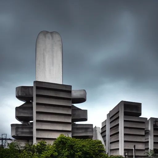 Image similar to a sci - fi beautiful brutalist hypermodern monument, with many rounded elements sprouting from the base tower creating a feel of a tree - like structure, photography