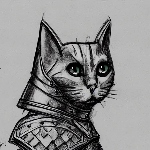 Prompt: cat in knights armor sketch