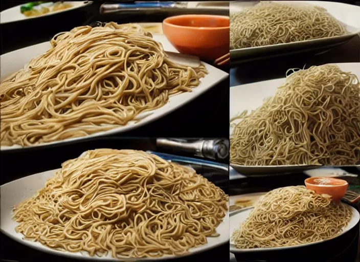 Image similar to piles of photorealistic noodles everywhere