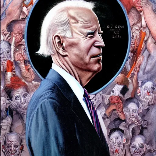 Image similar to terrifying, surreal portrait of joe biden by j. c. leyendecker, bosch, william blake, stephen gammell, jon mcnaughton, and beksinski