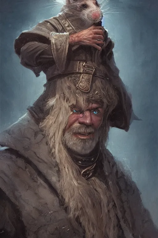 Prompt: A highly detailed full body portrait painting of the old rat sorcerer Nicodemus from the Secret of Nihm by Disney, Greg Rutkowski, John Howe, trending on artstation