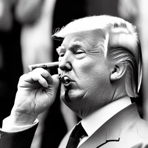 Image similar to a photo of donald trump smoking a cigar, award winning photograph