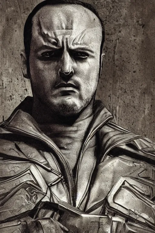 Image similar to destro from g. i. joe, portrait, full body, symmetrical features, silver iodide, 1 8 8 0 photograph, sepia tone, aged paper, sergio leone, master prime lenses, cinematic