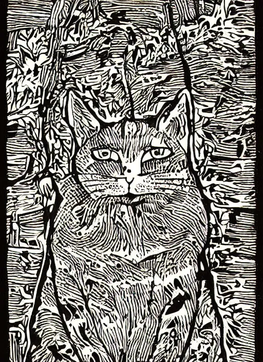 Image similar to cat woodcut print by Samuel Jessurun de Mesquita