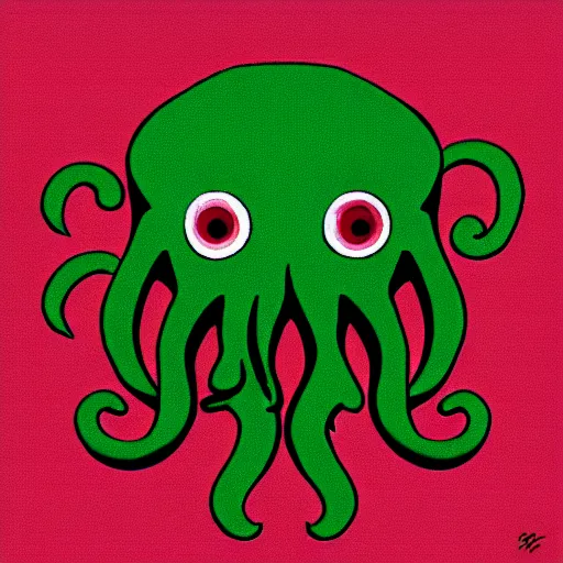 Image similar to a cute cthulhu icon drawn in the style of rockwell kent