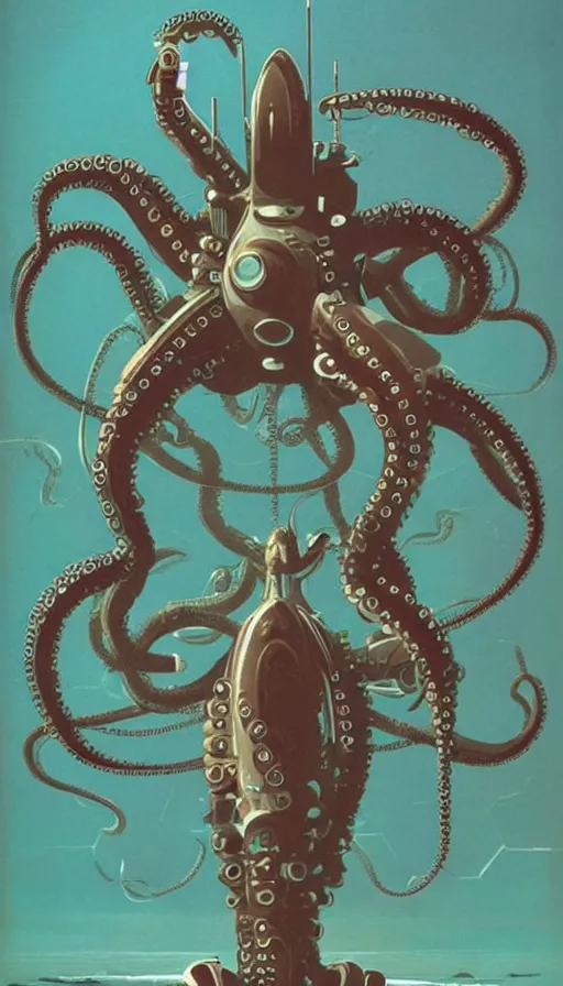 Image similar to 1 9 5 0 s retro future robot android octopus. muted colors. by bruce pennington