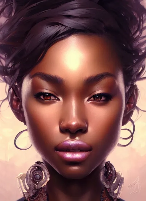 Image similar to ultra realistic illustration, handsome black women. intricate, elegant, highly detailed, digital painting, artstation, concept art, smooth, sharp focus, illustration, art by artgerm and greg rutkowski and alphonse mucha and wlop