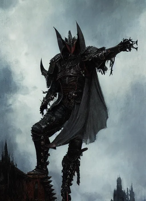 Prompt: vampire wearing black medieval armour, by gaston bussiere, bayard wu, greg rutkowski, giger, maxim verehin, greg rutkowski, masterpiece, sharp focus, cinematic lightning