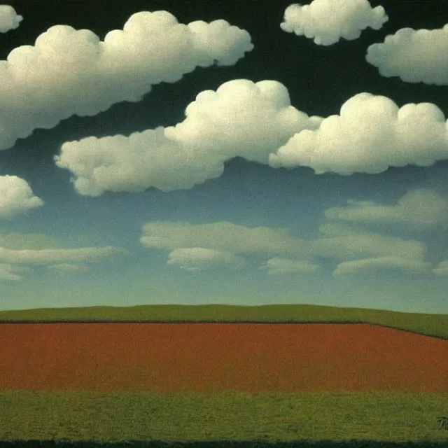 Image similar to dark clouds, detailed painting by rene magritte