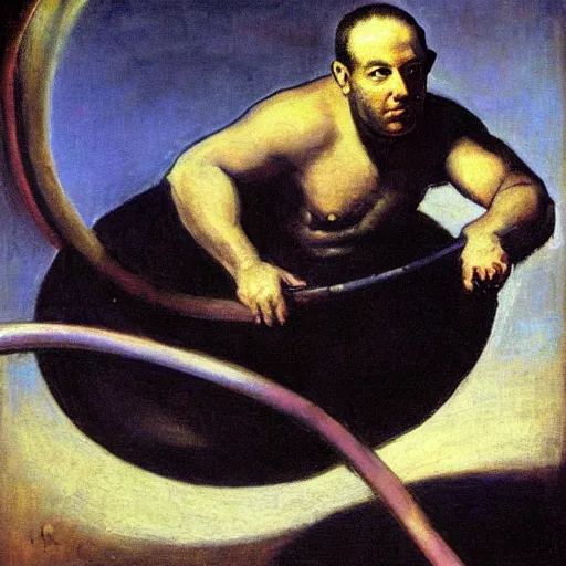 Image similar to a painting of benjamin netanyahu as sisyphus, by franz stuck