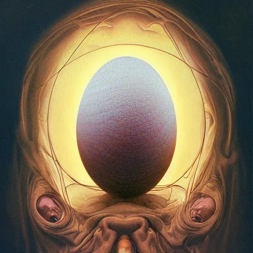 Prompt: portrait of immense, majestic, surreal, terrifying joe biden emerging from the cosmic egg, perfectly clear face, by j. c. leyendecker, alex grey, anato finnstark, bosch, and beksinski