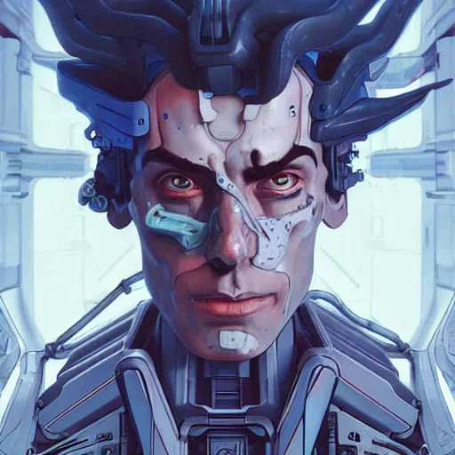 Image similar to 1 9 0 0 transformers rick sanchez portrait by and james jean and erik jones, inspired by ghost in the shell, beautiful fine face features, intricate high details, sharp, ultradetailed, 3 d octane render