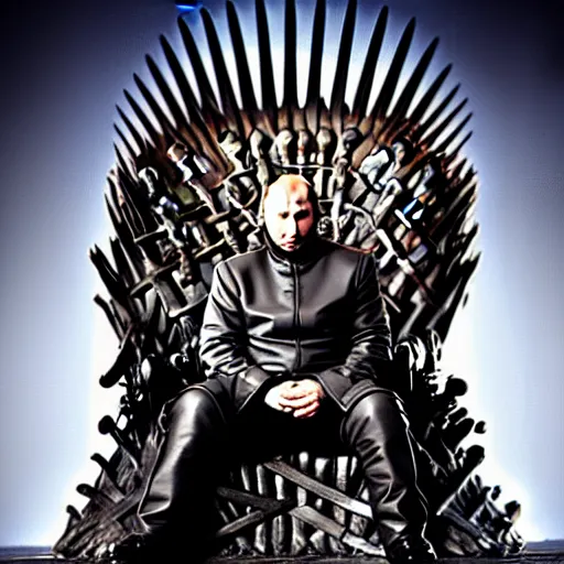 Image similar to “Putin sitting on the iron throne, 4k, award winning, Digital art, scene from game of thrones”