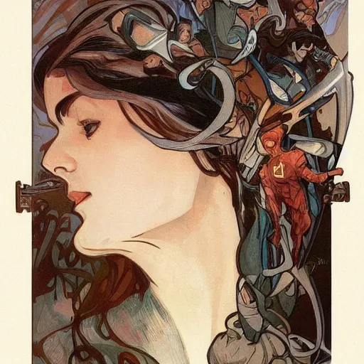 Image similar to daredevil portrait and costume designs, intricate, elegant, highly detailed, digital painting, smooth, sharp focus, illustration, art by alphonse mucha