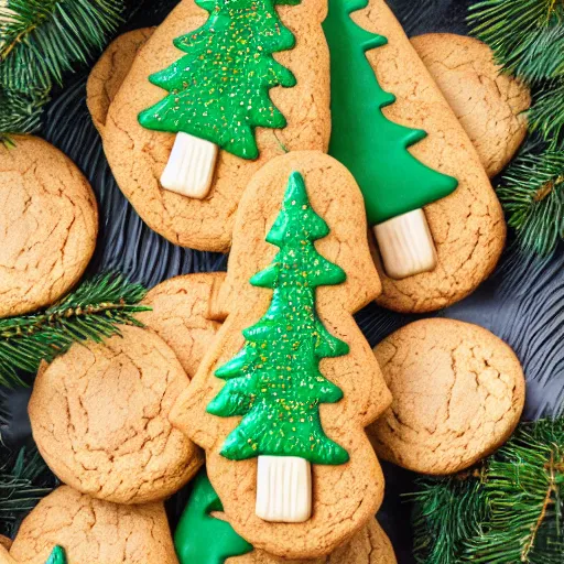 Prompt: tall pine tree growing cookies, realistic, 4 k, ultra hd