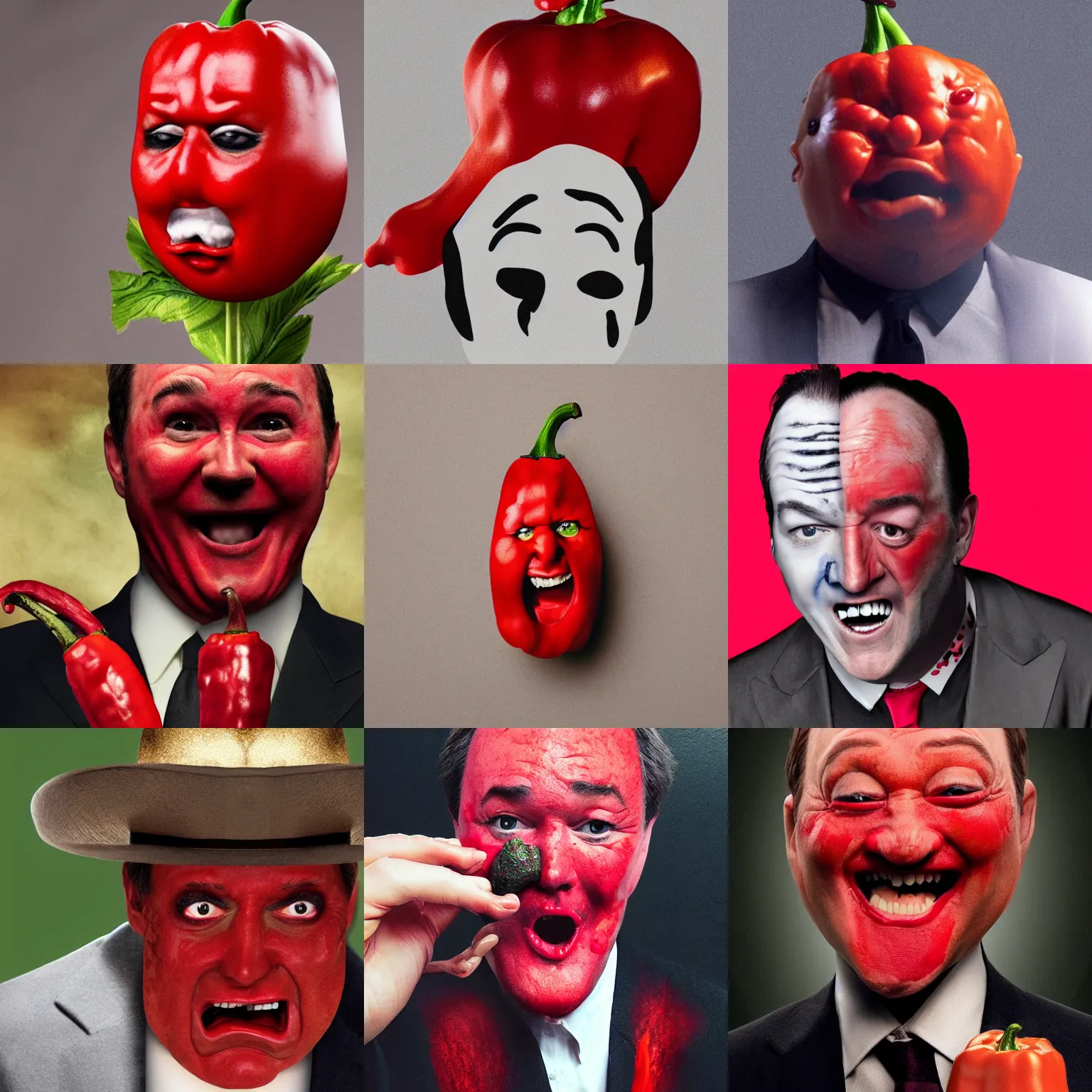 Prompt: screaming kevin spacy with red face as a pepper
