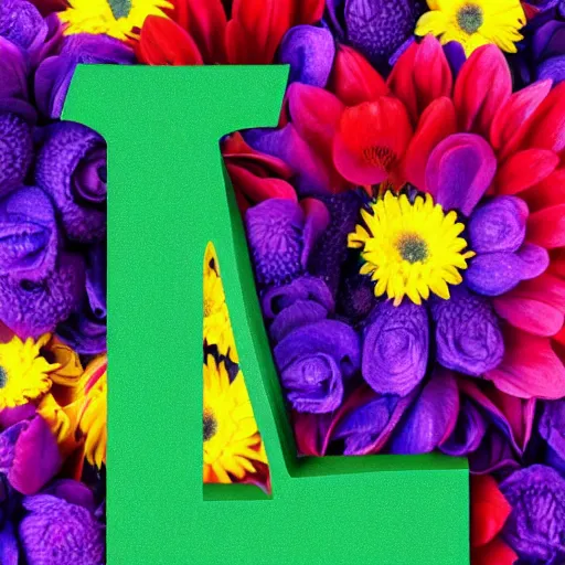 Prompt: the letter a made of colorful flowers.