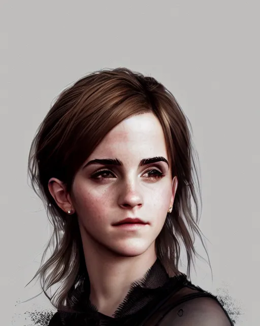 Image similar to final fantasy portrait of emma watson, au naturel, hyper detailed, digital art, trending in artstation, cinematic lighting, studio quality, smooth render, unreal engine 5 rendered, octane rendered, art style by klimt and nixeu and ian sprigger and wlop and krenz cushart.