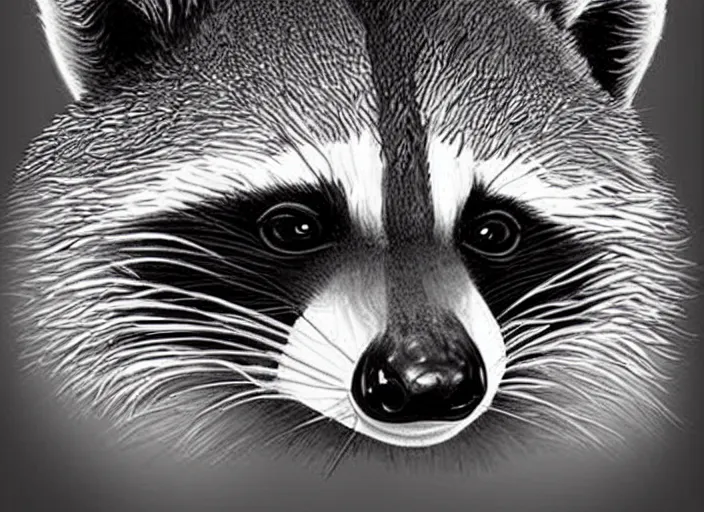 Prompt: beautiful raccoon, drawing, stunning artwork, highly detailed