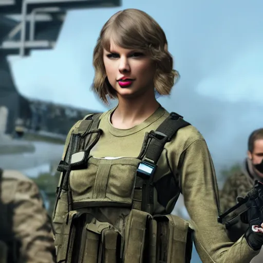 Image similar to Taylor Swift in Call of Duty, 4k