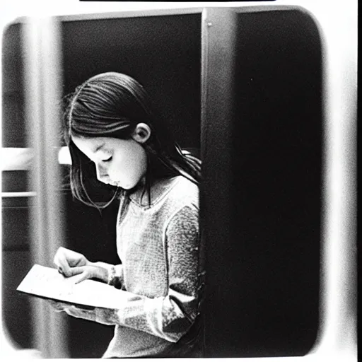 Prompt: “ girl reading a book in the new york city subway, photograph by henri cartier - bresson ”