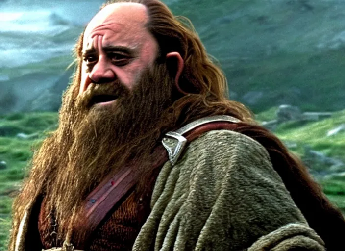 Image similar to film still of danny devito as gimli in lord of the rings movie, 8 k