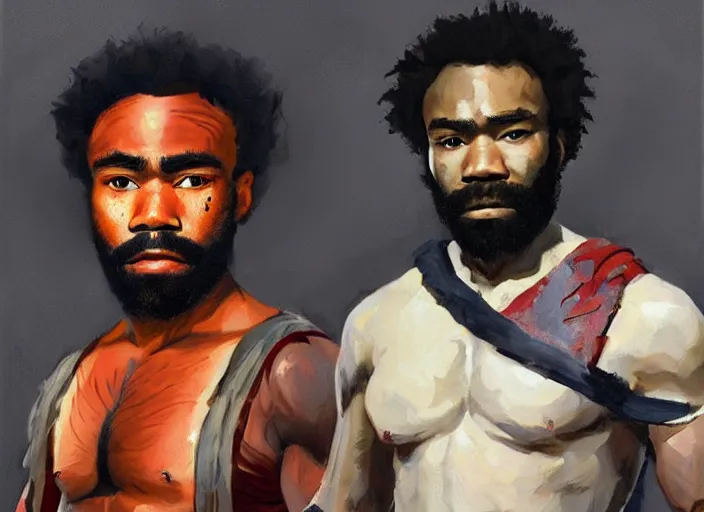 Image similar to a highly detailed beautiful portrait of donald glover as kratos, by gregory manchess, james gurney, james jean