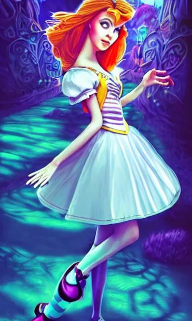 Prompt: alice, from alice in wonder land ( 2 0 1 0 ), portrait, sharp focus, digital art, trippy, concept art, dynamic lighting, art by emylie boivin, rossdraws