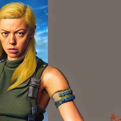 Prompt: aubrey plaza as cammy street fighter, long blonde hair, ultra realistic, concept art, intricate details, highly detailed, photorealistic, octane render, 8 k, unreal engine, art by frank frazetta, simon bisley, brom